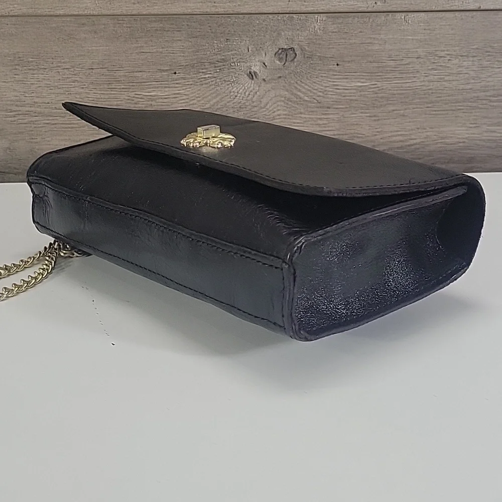 Patricia Nash Black Leather Chain-Shoulder Crossbody Shoulder Bag